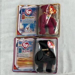 Rare, Collectible Ty Teenie Beanie Bears: Millennium and The End Bears.